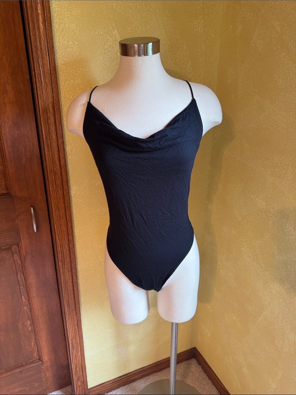 Abercrombie & Fitch Black Cowl-Neck Spaghetti Strap Bodysuit